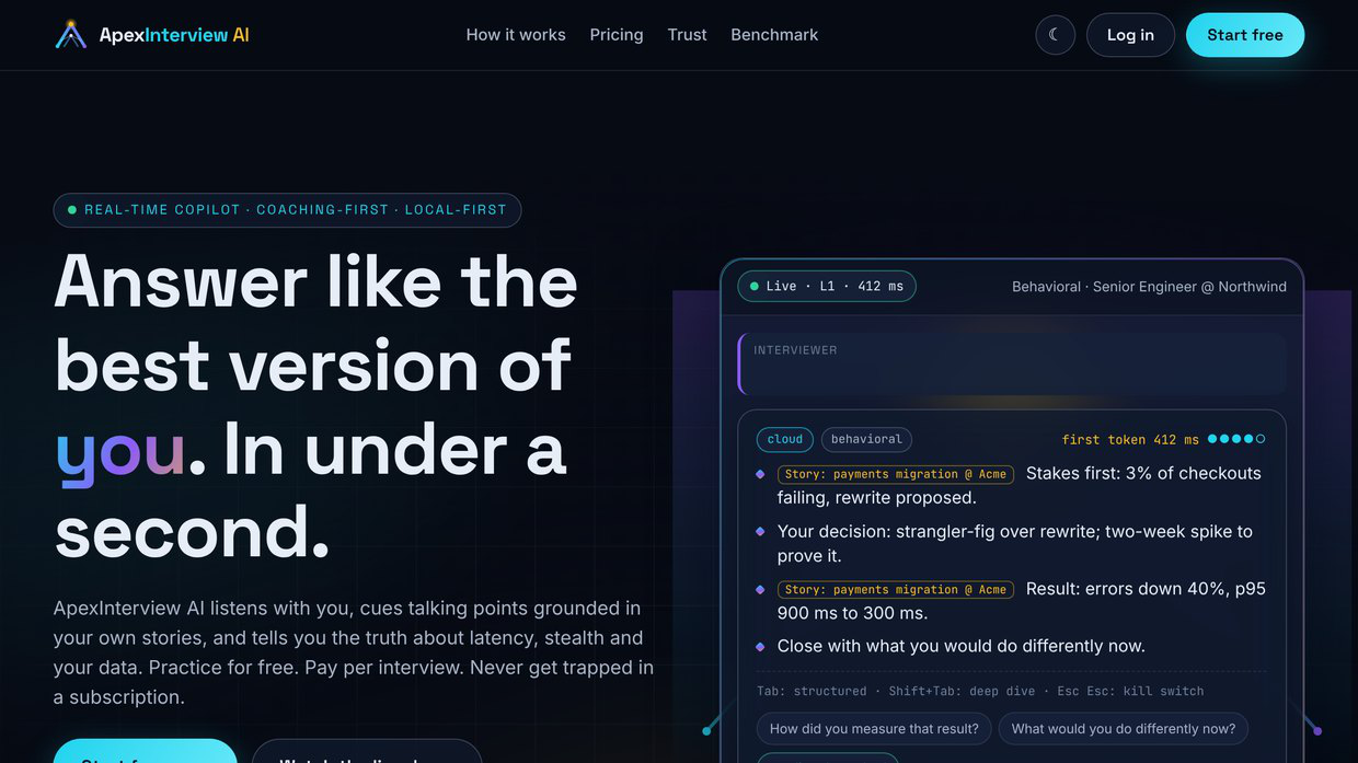 Apex Interview AI home page