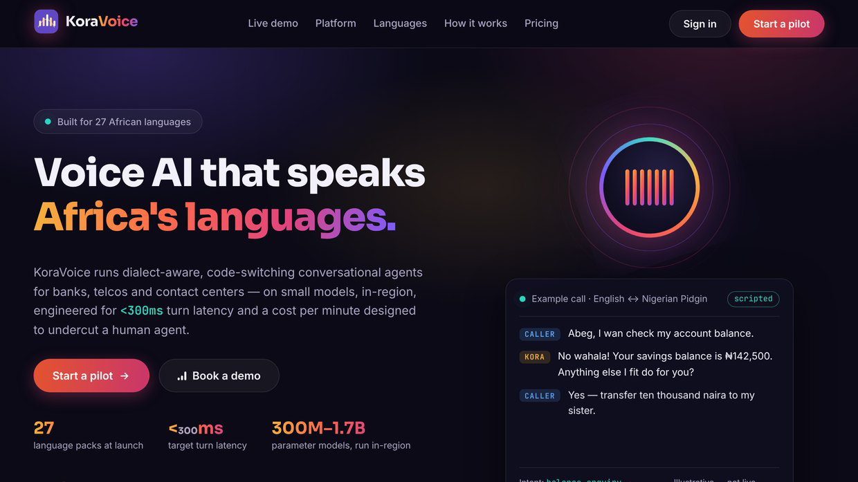 KoraVoice home page