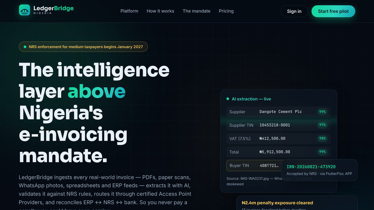 LedgerBridge Nigeria home page